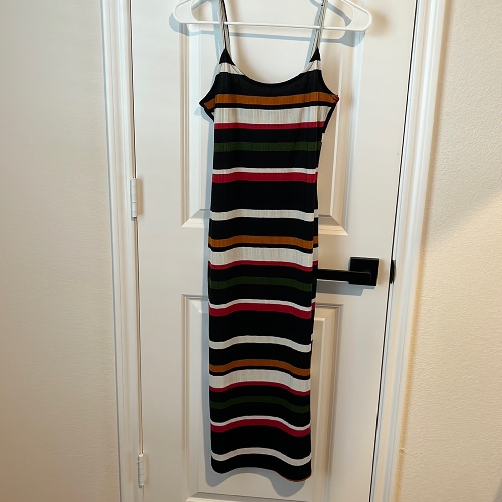 Black Multicolor Striped Fitted Sundress - M